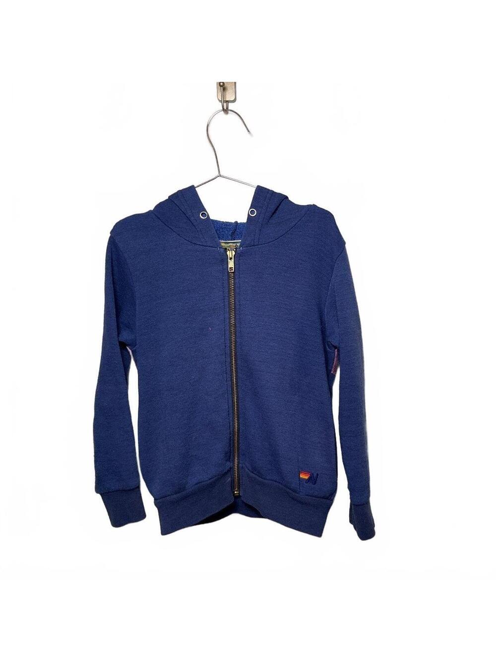 Kids Size 6 Aviator Blue Zip-Up Hoodie with Rainbow